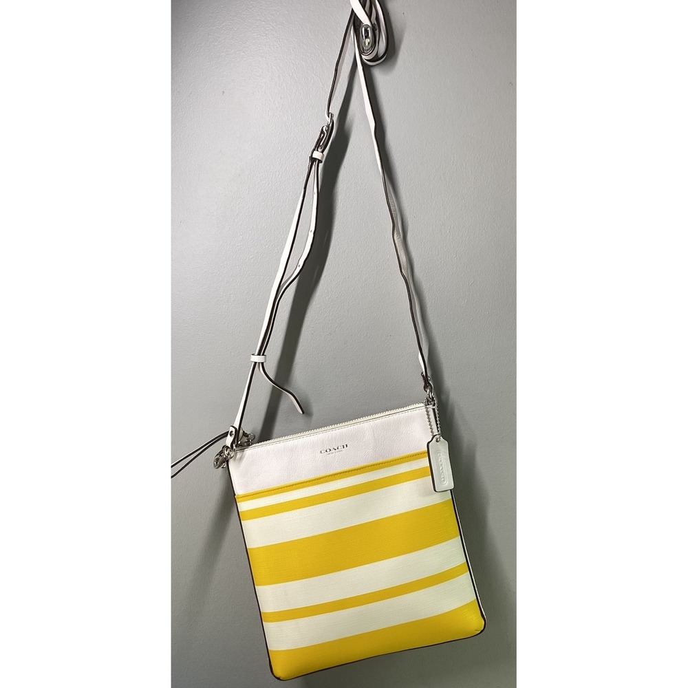 COACH Crossbody Bleecker N/S Coated Canvas Swingpack Yellow &White 8.5x8x1" EUC - Picture 3 of 10